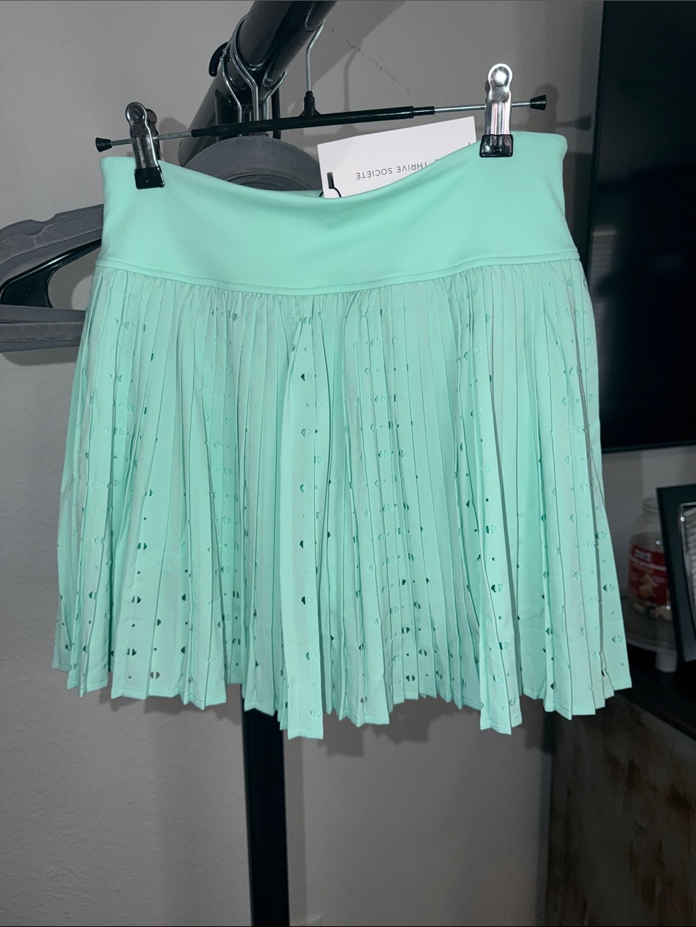 Pleated Mint Tennis Skirt with Subtle Eyelet Detail